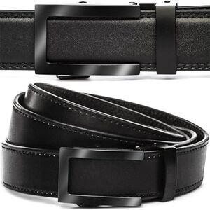 Handcrafted Mens Ratchet Dress Belt Customizable Fit, Matte Black Fits up to 38"